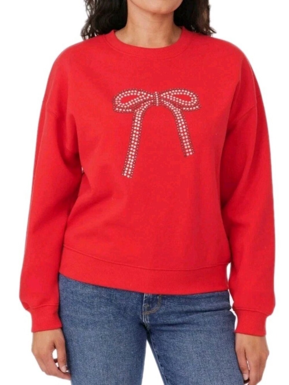 Kensie Size Red Bow Embellished Sweatshirt & Scrunchie Set